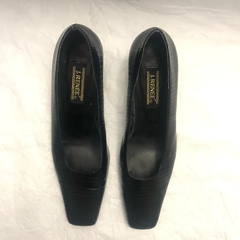 J.Renee womens black patent crock pattern shoes size 11M